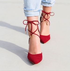 Luna Wine Suede Lace-up Heels, New in Box, Unused, NWT
